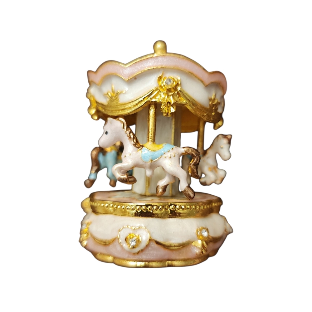 Carousel Horse Trinket Jewelry Proposal Ring Box Rhinestone Enamel